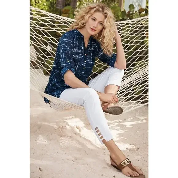 NWT Soft Surroundings Super Stretch Lattice Capri Pull On Pants Wht Plus Size 1X - Picture 13 of 13